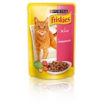 Friskies (Фріскіс) Консервований порційний повнораціонний корм для дорослих котів з яловичиною. Шматочки у желе 100 г
